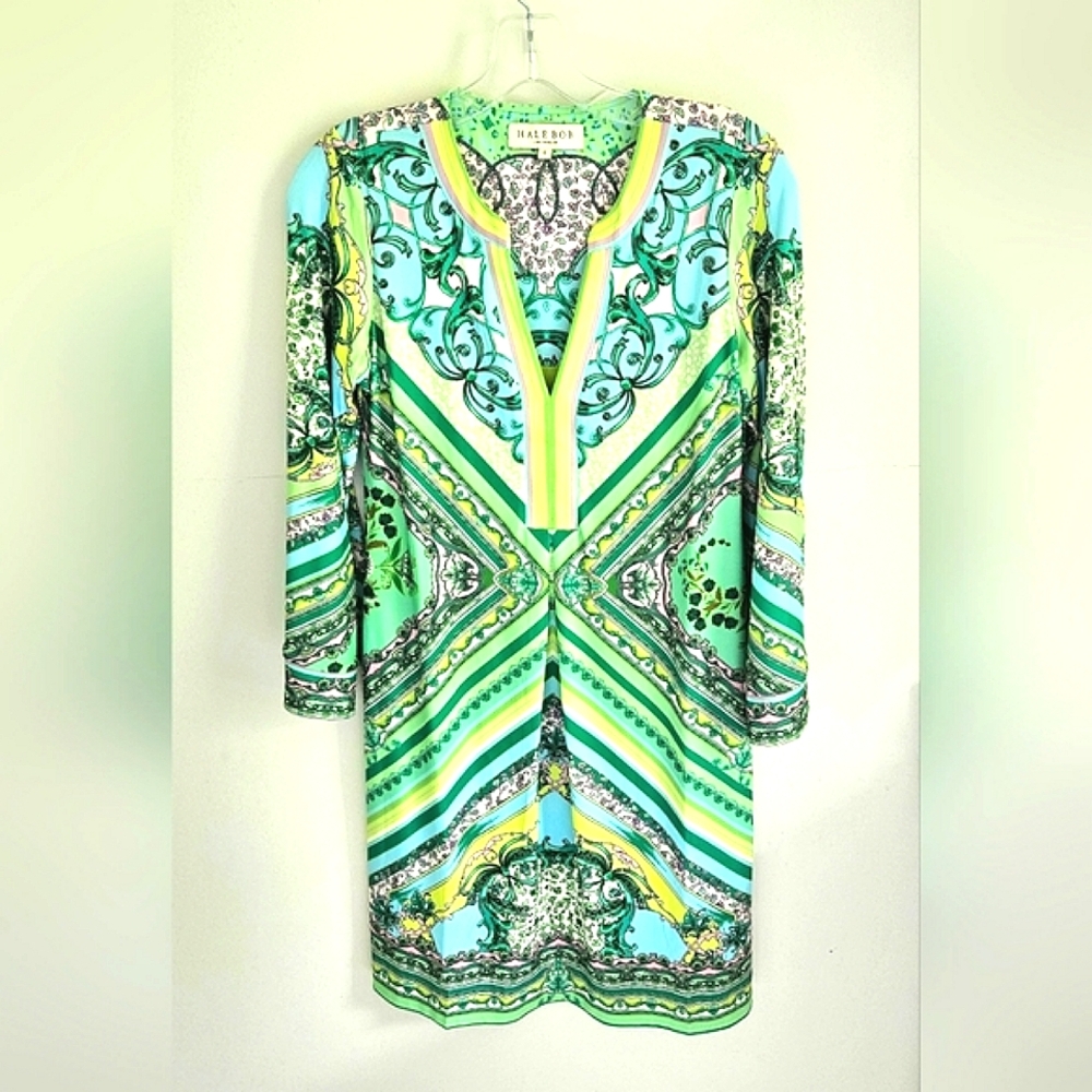 Hale Bob V-Neck Dress Green Blue